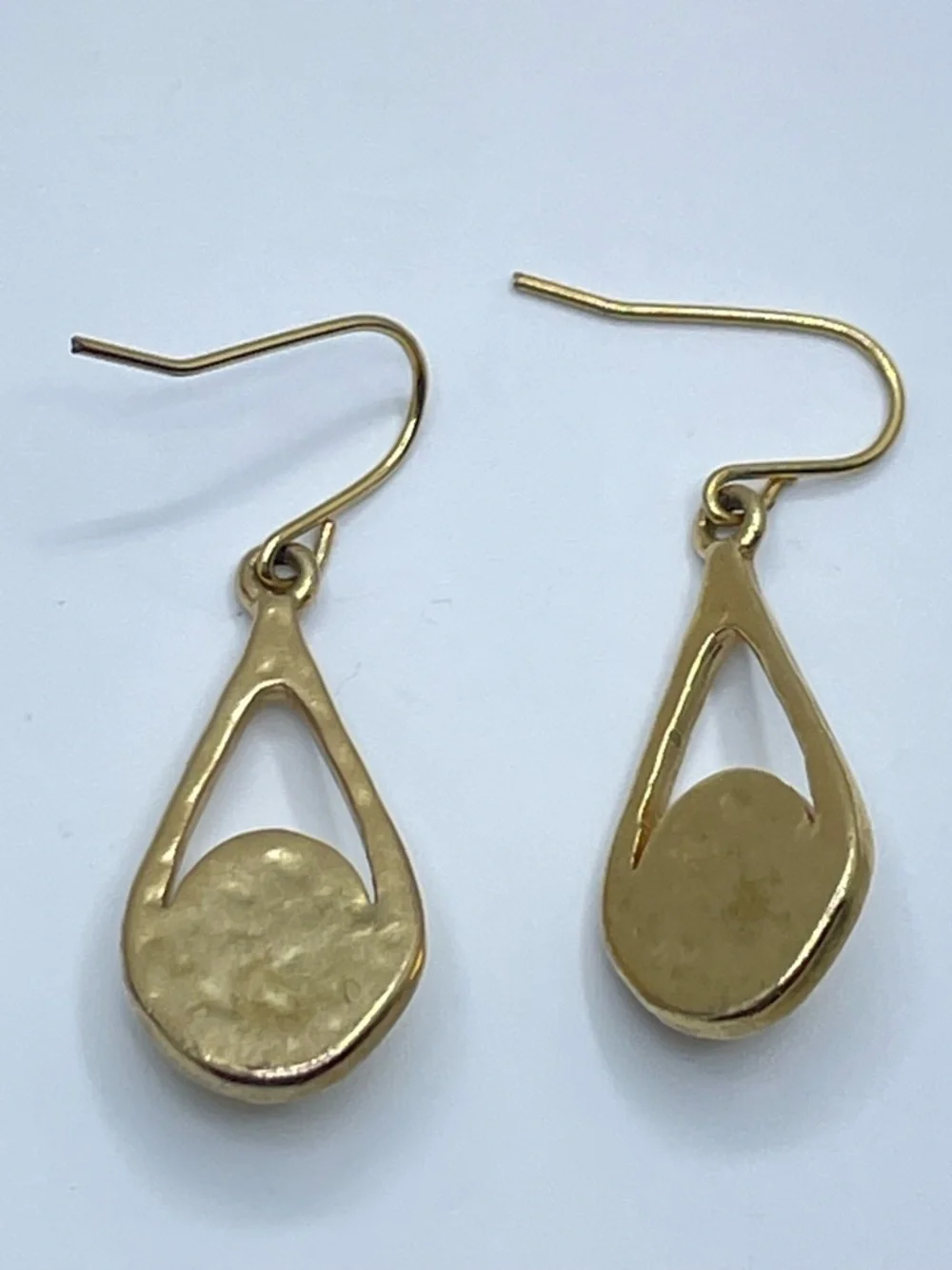 Gold Tone Teardrop Faux Pearl Dangle Earrings Minimalist Classic